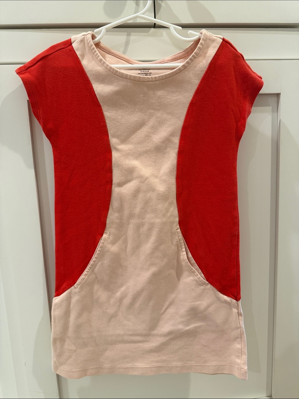 Tea Girls Colorblock Pocket Tee Dress in Peach and Red